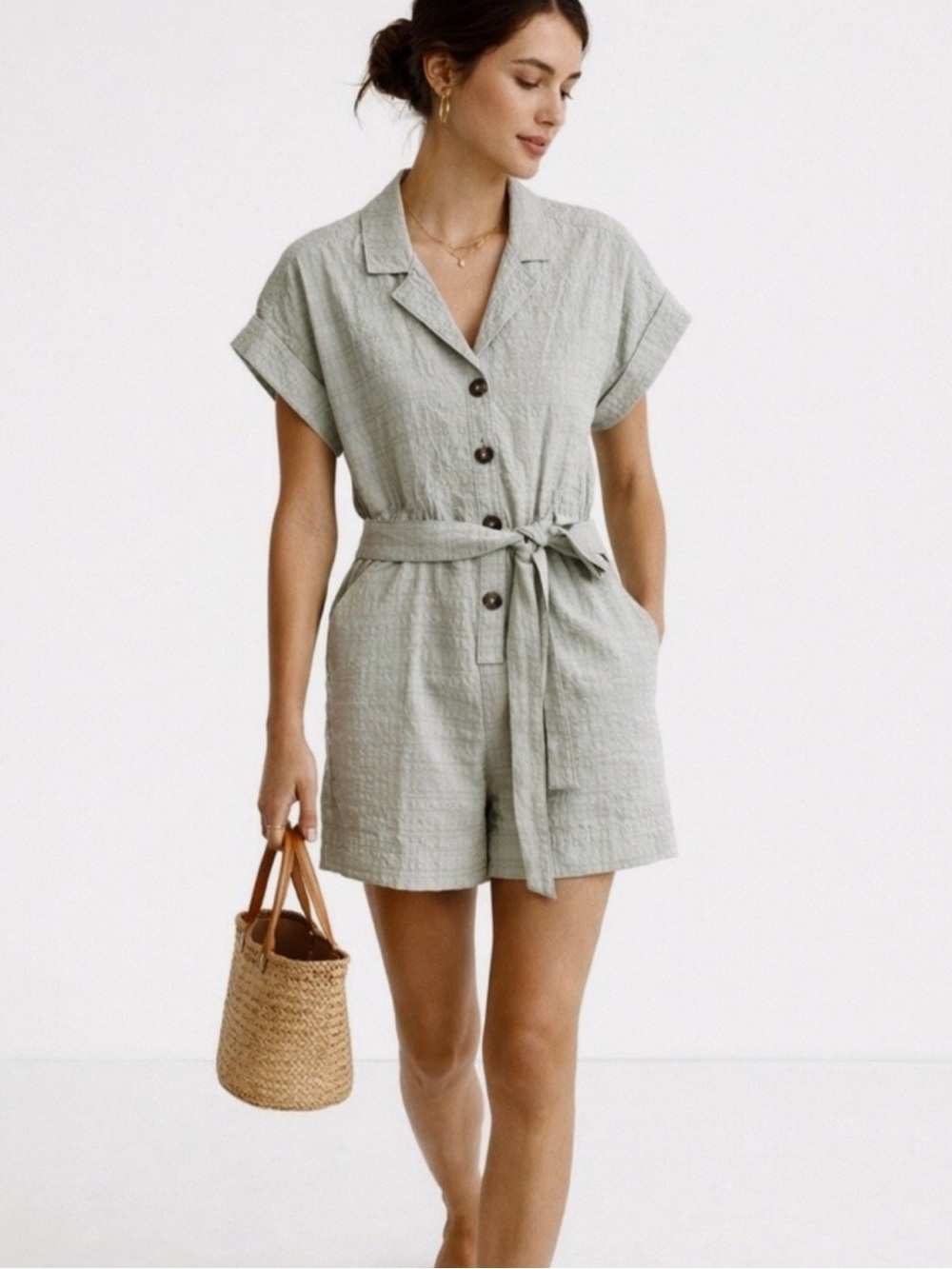Madewell Camp Romper Ashen Sage